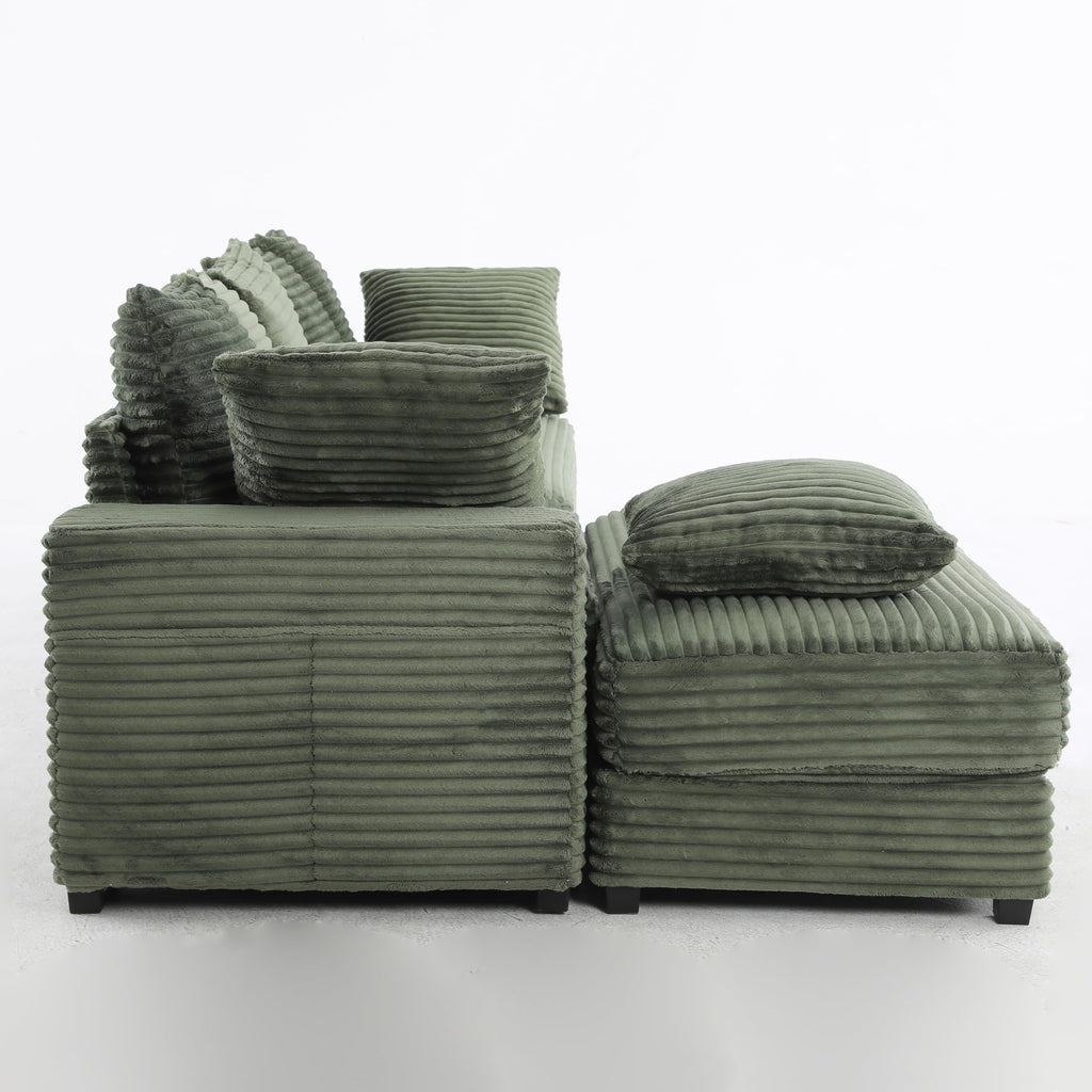 108.6" Sectional Sofa, Thickened Corduroy Sectional Couches for Living Room,Comfortable L Shaped Chaise Sectional Sofa with Storage Ottoman,Eight Throw Pillows,Green
