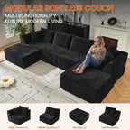 130" Modular Sectional Sofa with Ottoman, U-Shaped Corduroy Couch
