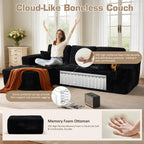 106" Cloud Sectional Couch with L-Shape Chaise & Ottoman, No Assembly Modular Sofa, Deep Seat Plush Corduroy Boneless Couched for Living Room (Black Plush Corduroy, L Shape with Ottoman-Left Facing)