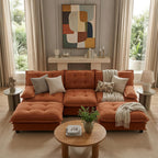 107.5" Modular Sectional Sofa-Chenille Deep 3 Seater L-Shaped Cloud Couch with Ottoman, Button Seat Cushions for Living Room & Apartment, Orange