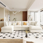 128" U-Shaped Sectional Sofa with 2 Movable Ottomans, Chenille Fabric Modular Couch for Living Room Home Theater (Beige)