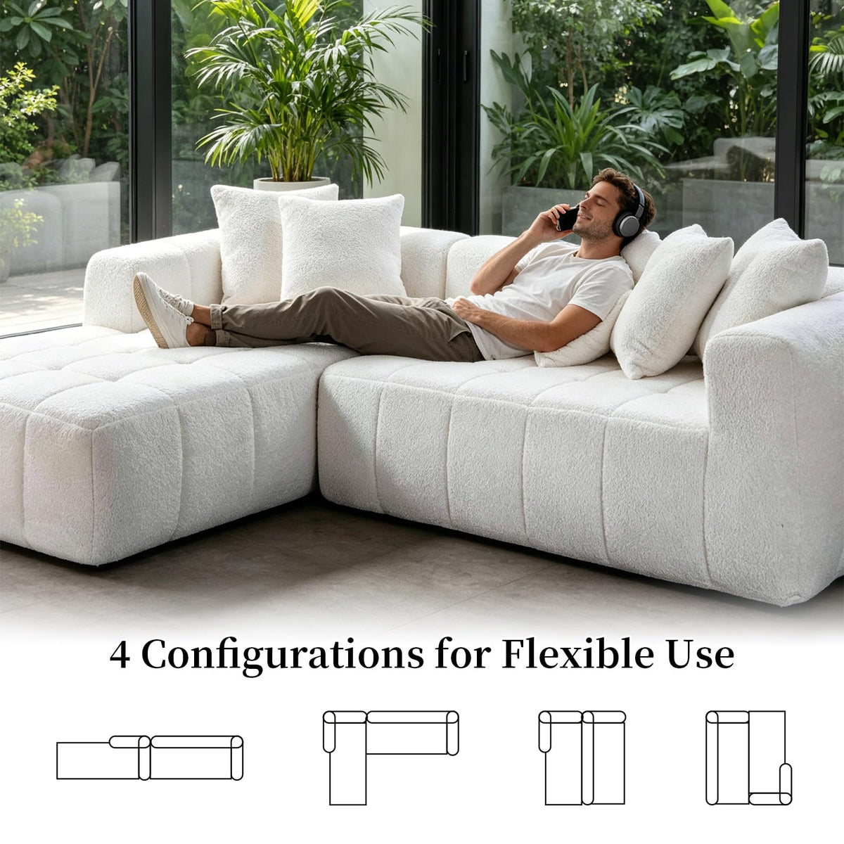 108'' Boneless Sectional Couch, Modular Sectional L Shaped Sectional Sofa with Ottoman