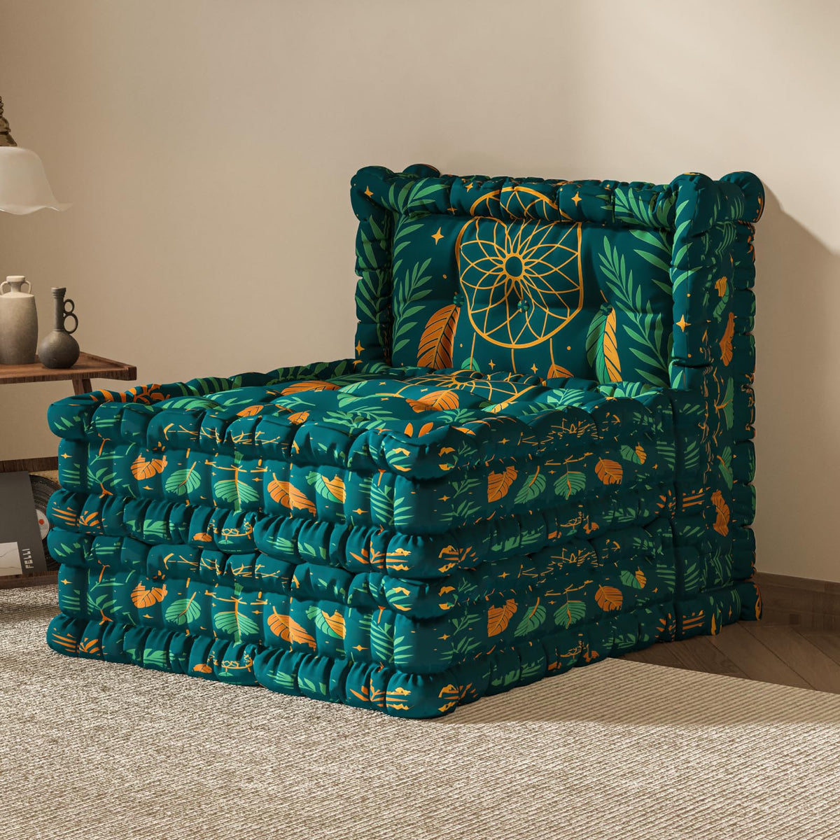 WOWMAX 4 Sets Floor Sofa Couch Bed Convertible Lazy Sofa Sleeper Bed, Floor Chair Bed Mattress Oversized Floor Pillow Ideal for Reading & Gaming, Home Decoration, Light Blue Flowers