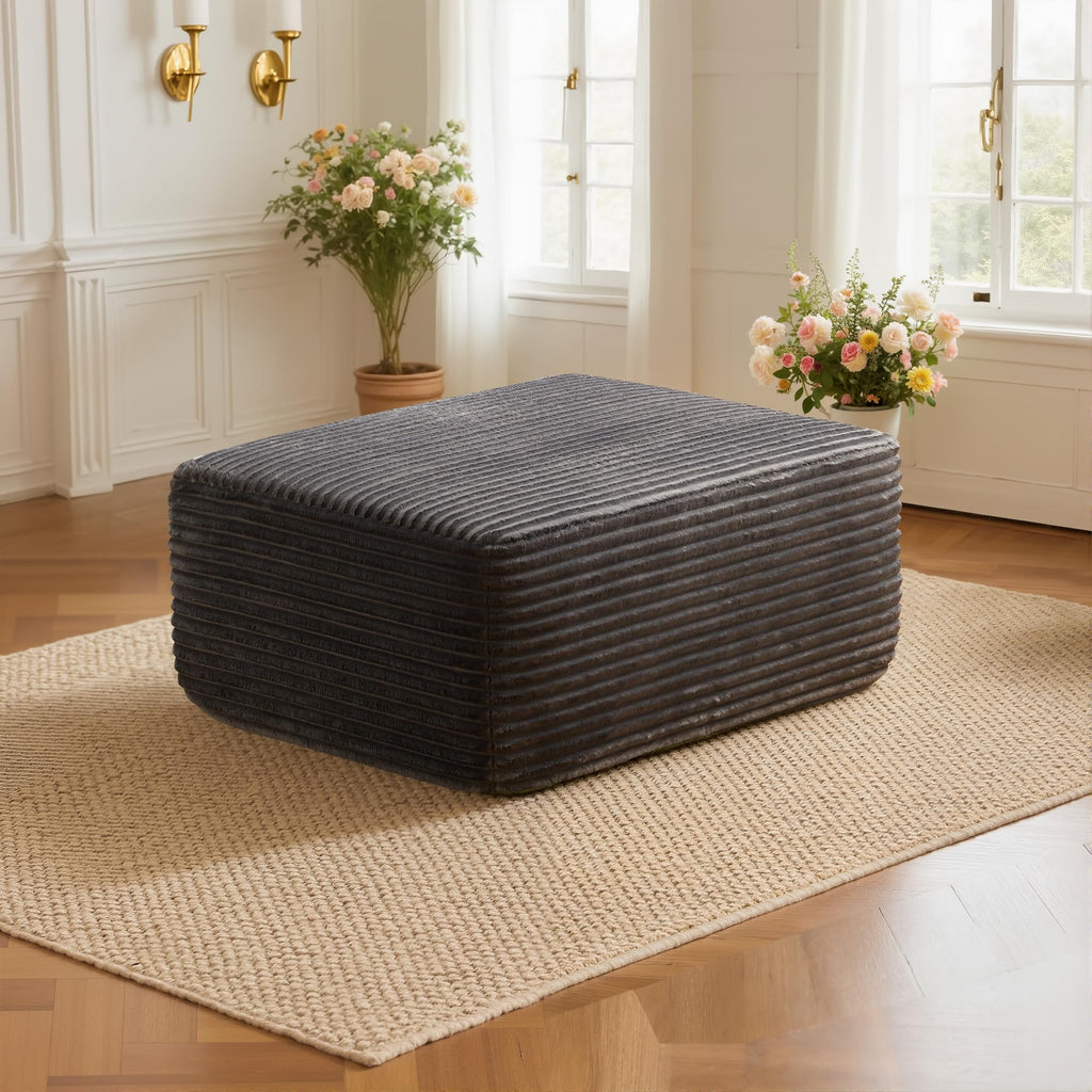 104" L-Shape Modular Sectional Sofa Couch,Comfy Upholstered Cloud Couch for Living Room,Modern Minimalist Couches,Deep Seat,No Assembly Required (Black,Plush Corduroy, Right Facing Chaise w/Ottoman)