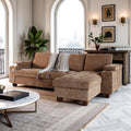 100" L Shaped Sectional Sofa with Hidden Armrest Storage, USB & Type-C Charging Ports, 4-Position Adjustable Armrests, Built-in Cup Holders, Upholstered Couch for Living Room, Brown