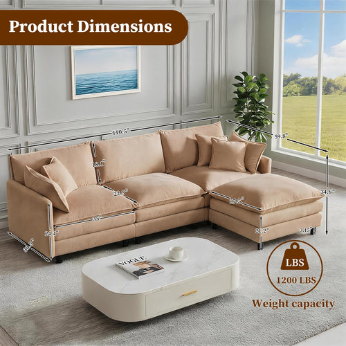 102" Modular Sectional Sofa, Chenille Couch with Ottoman,Beige (1, Camel, 110)