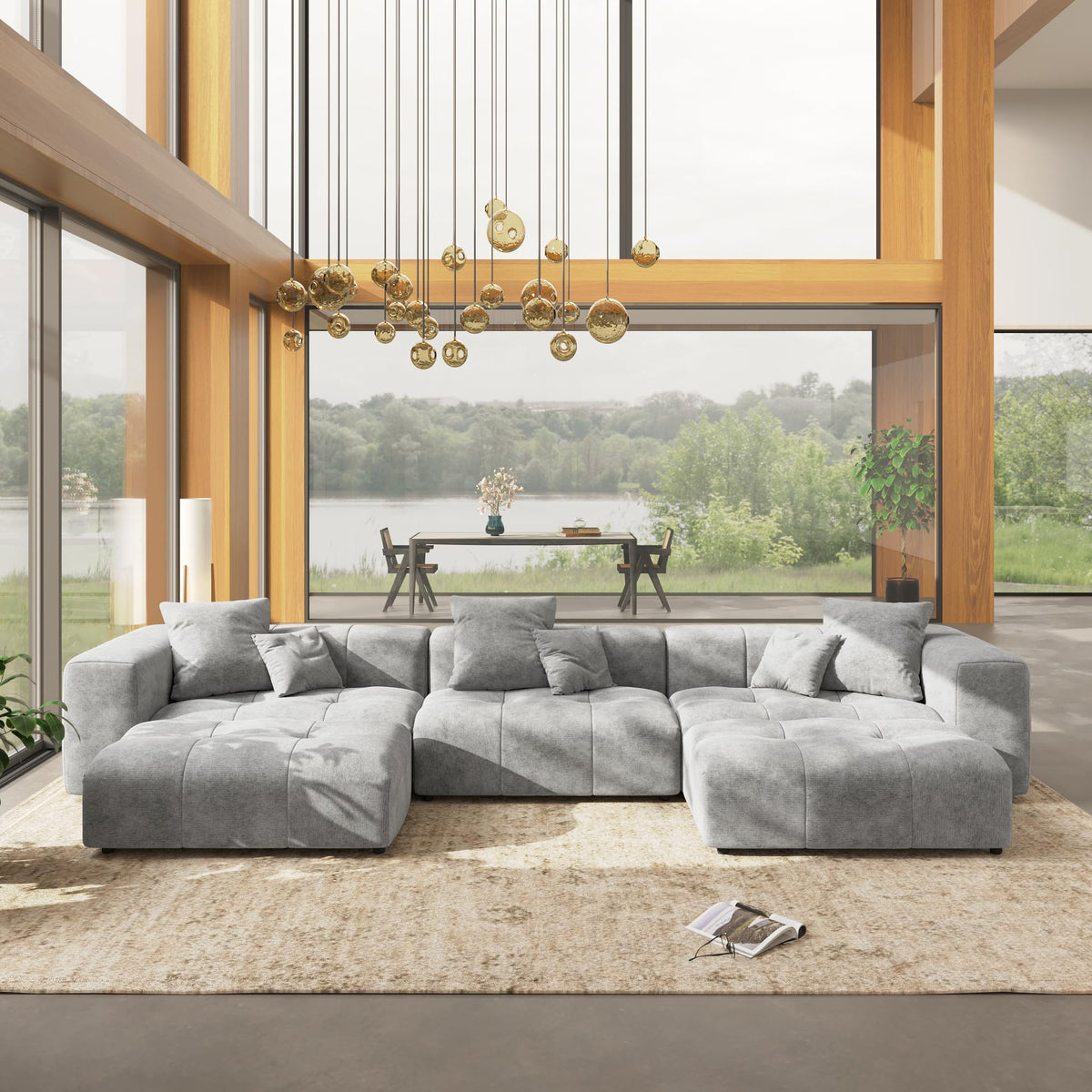 WJShome Oversized Sectional Couches for Living Room,183" V Shaped Couch, 6-Seater Cloud Modular Sectional Sofa, Linen Deep Seat Cloud Couches for Living Room,White