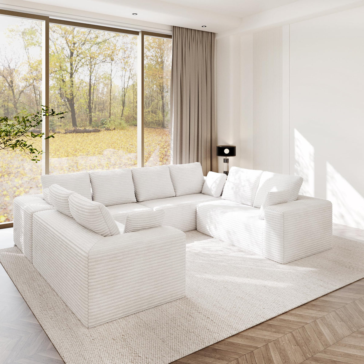 134 Inch Oversized Boneless Sofa Bed, Fluffy Corduroy Sleeper Sofa for Apartment Bedroom Living Room, Comfy Modular Cloud Sectional Couch, Boneless Couch, No Assembly, Brown