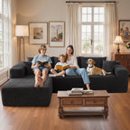 106" Cloud Sectional Couch with Chaise Lounge,L Shaped Modular Modern Sofa,Comfy Corduroy Fluffy Sofa with Deep Seat,No Assembly Required Couch for Living Room(Left,Stripe Corduroy,Black)