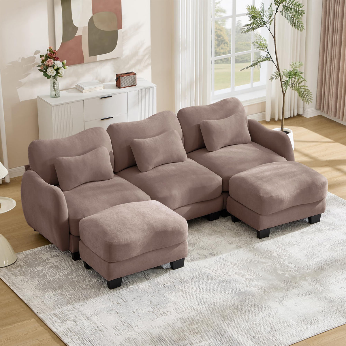 101.1" Modular Cloud Couch Deep Seat Sectional Sofa L Shaped Couch