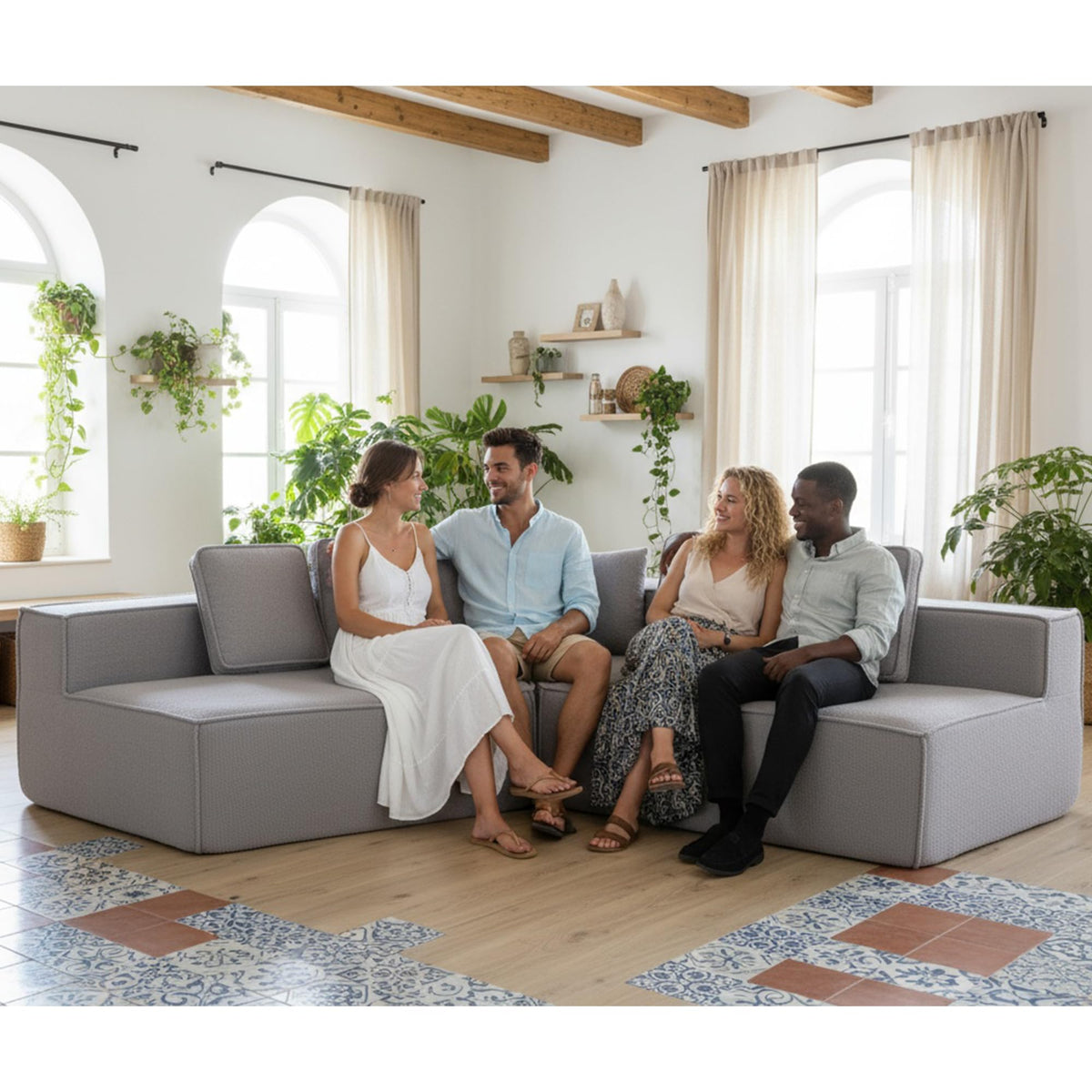 132" Oversized Fabric Modular Sectional Sofa, Full Foam Cushion with Ultra Soft Feel with six Cushions, High Density Support, Cozy Couch for Family 33017 2 Grey AS656