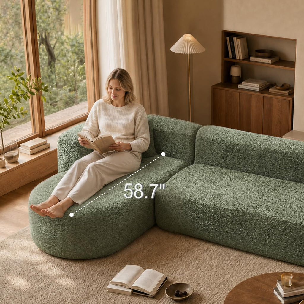 109.4" Oversized Boneless Sectional Couch with L-Shaped Chaise,Green Left