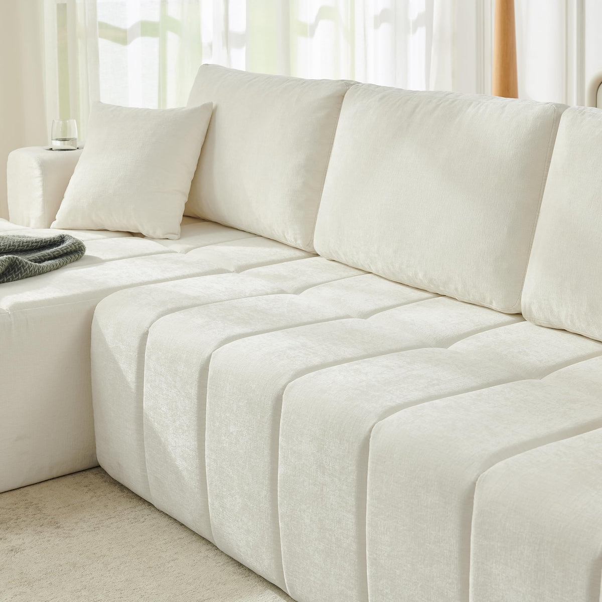 108" Oversized Cloud Boneless Sofa Couch with Chaise, Modern Tufted Chenille L Shaped Modular Sectional Sofa with Deep Seat, Comfy Corner Couch with Cupholders and Storage, No Assembly Required