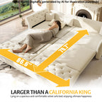 100'' Sleeper Sofa Bed California King, Velvet Chesterfield Couch, Beige