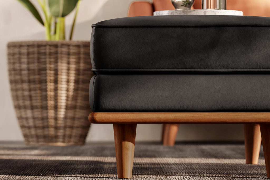 Valencia Artisan Full Leather Ottoman 31”| Full Italian Nappa 11000 Top-Grain Leather, Solid Alder Wood, Ultimate Comfort, Black