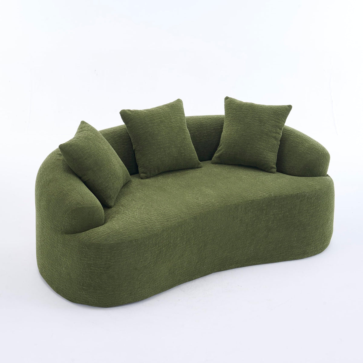025S Green Curved Loveseat: Compressed No Assembly, Chenille Small Sofa, 30D Sponge, Compact for Apartments, 65" L, 300Lbs, 3 Pillows