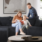 128" Premium Corduroy Deep Seat Chaise Lounge Indoor, Modern Boneless Compressed Floor Sectional Sofa with No Assembly, Free Combination Modular Cloud Sectional Sofa for Living Room, Black