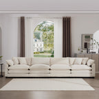 Upholstered 4 Seater Fabric Sofa with Comfortable Back Cushions, Seat Cushions and Pillows, Light Beige Corduroy Sofa, TM388
