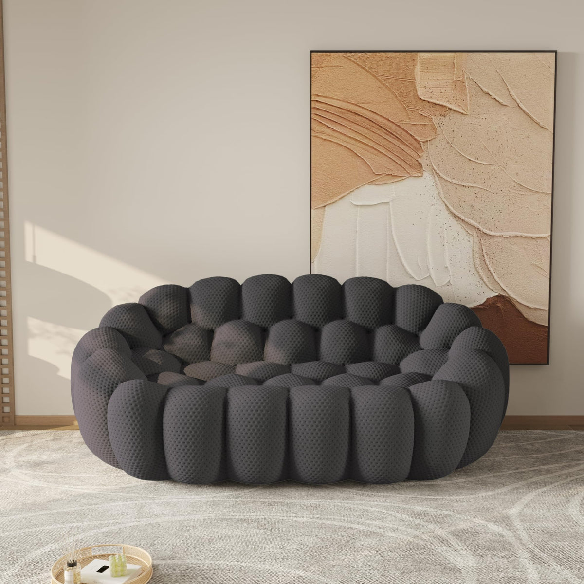 WJShome Modern Bubble Sofa Couch, 79.53" Curved Sofas for Living Room, Boneless Large Bean Bag Chair,Deep Seat Floor Sofas Chair Lounge 3 Seater for Home,Orange