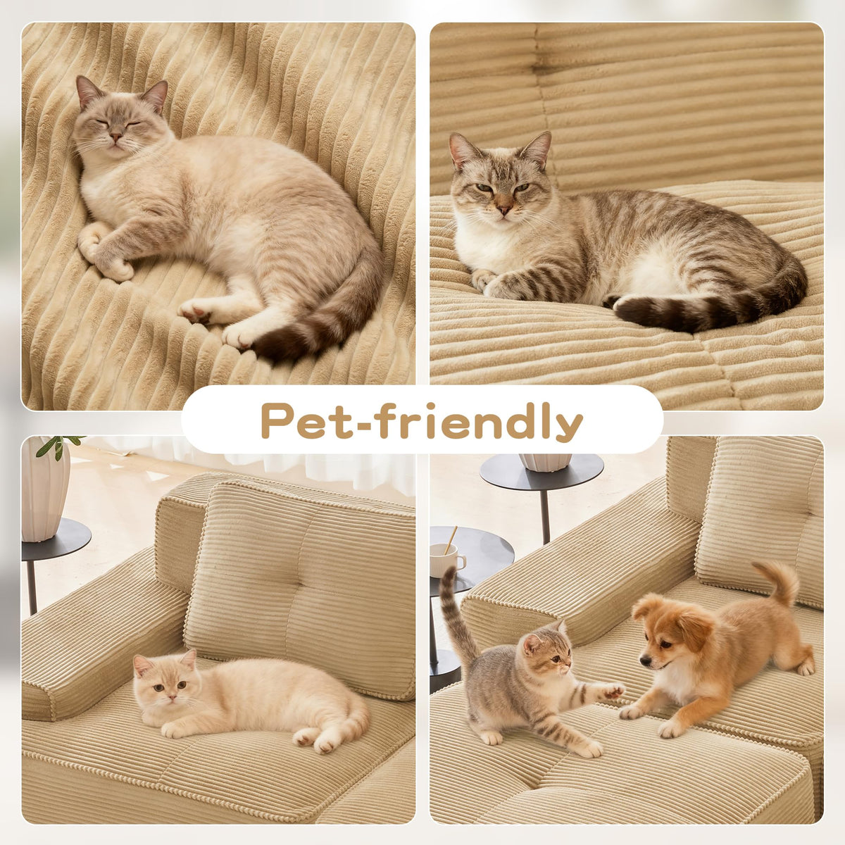 Tidyard 15? Modern U-Shaped Modular Sectional Sofa for Living Room, Corduroy Fabric 4-Seater Couch with Deep Seat & 2 Movable Ottomans, Pearl Piping, Tufted Design, No Assembly, Anti-Slip Base, Camel