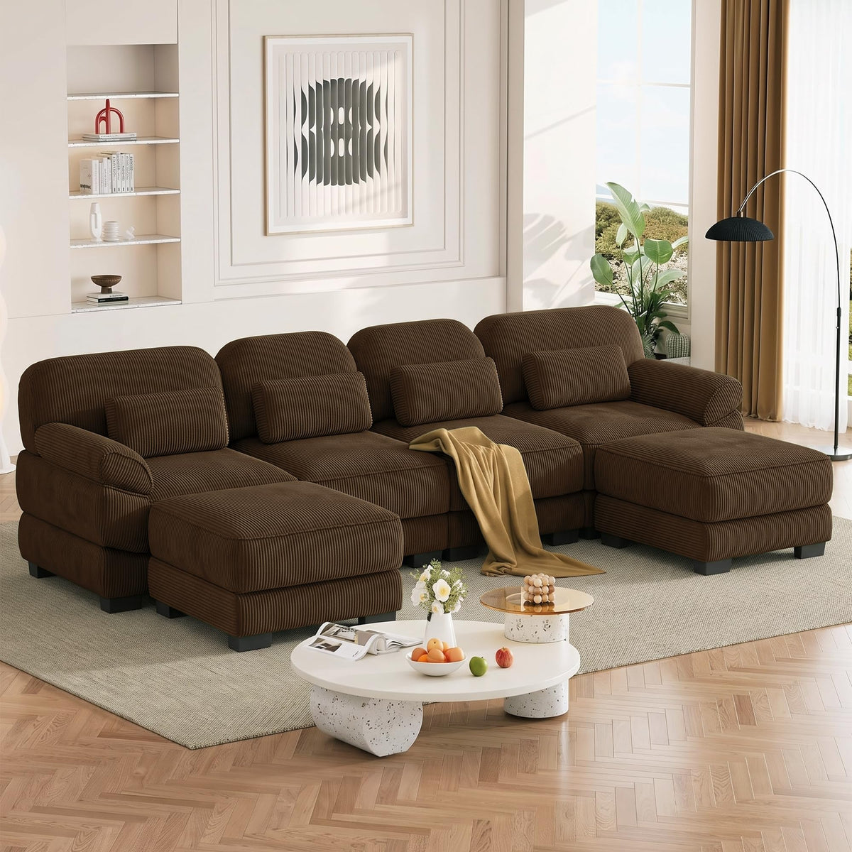 132'' Modular Sectional Sofa, 6-seat U-Shaped Cloud Couch for Living Room