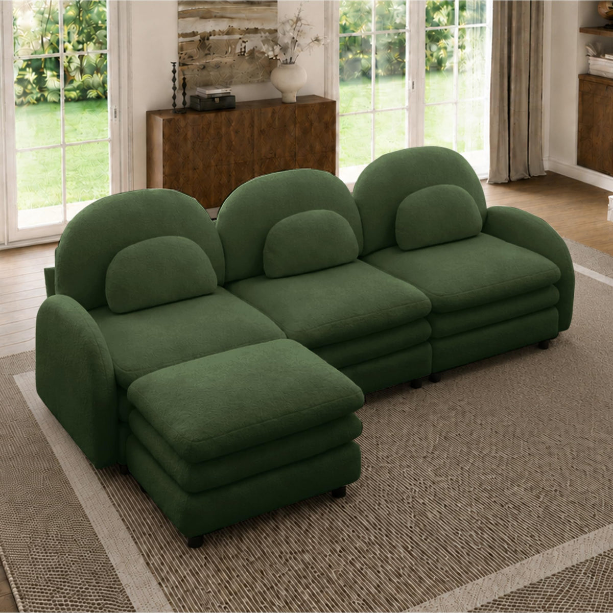 129.1" Modular Sectional Couch, Teddy Fleece Fabric, Orange