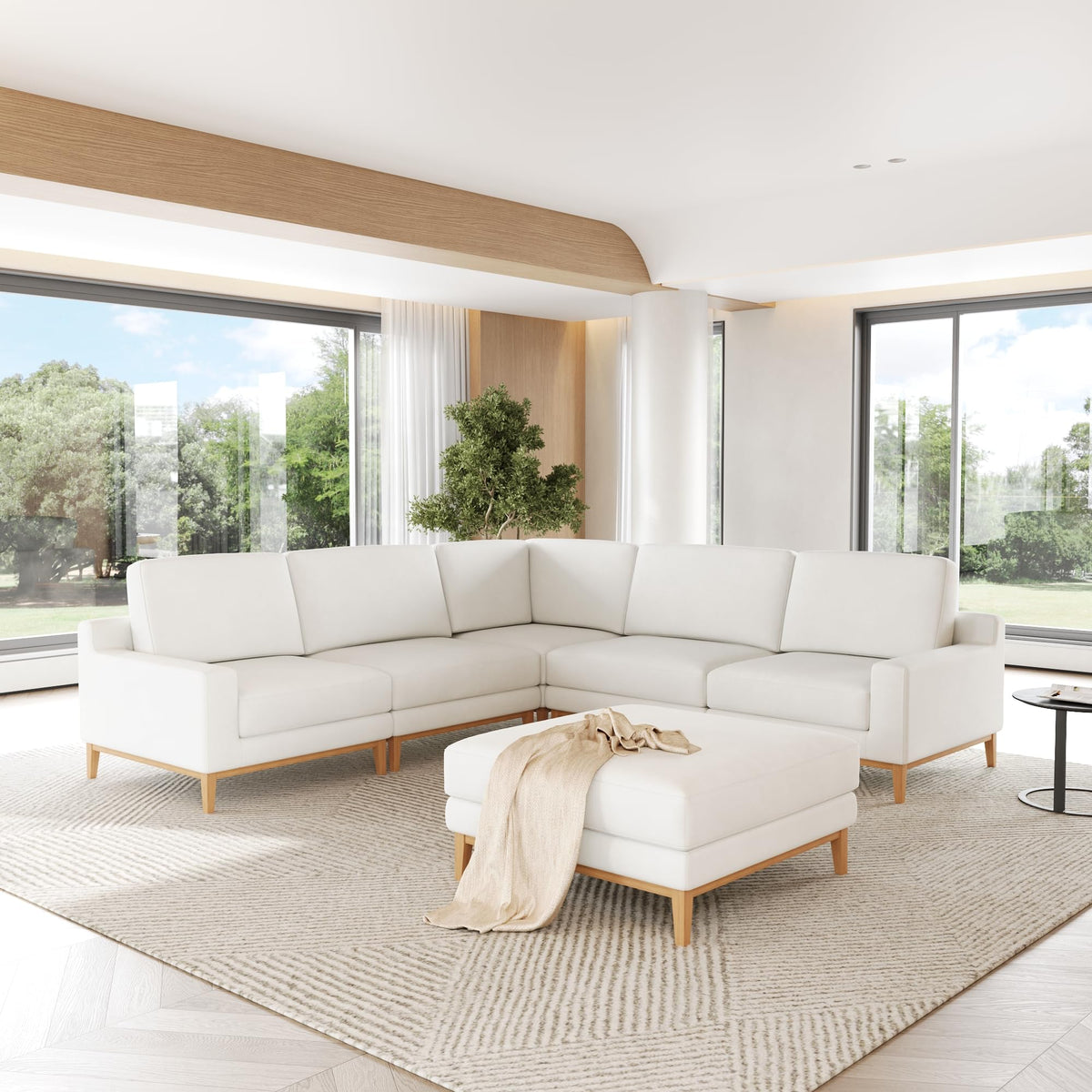 WJShome Oversized LoveSeat Modular Sectional Sofa, Wide Deep Seat Solid Wood Cloud Couch, FSC Certified Comfortable Cloud Couch Sectional, Sofa Covers Removable, White