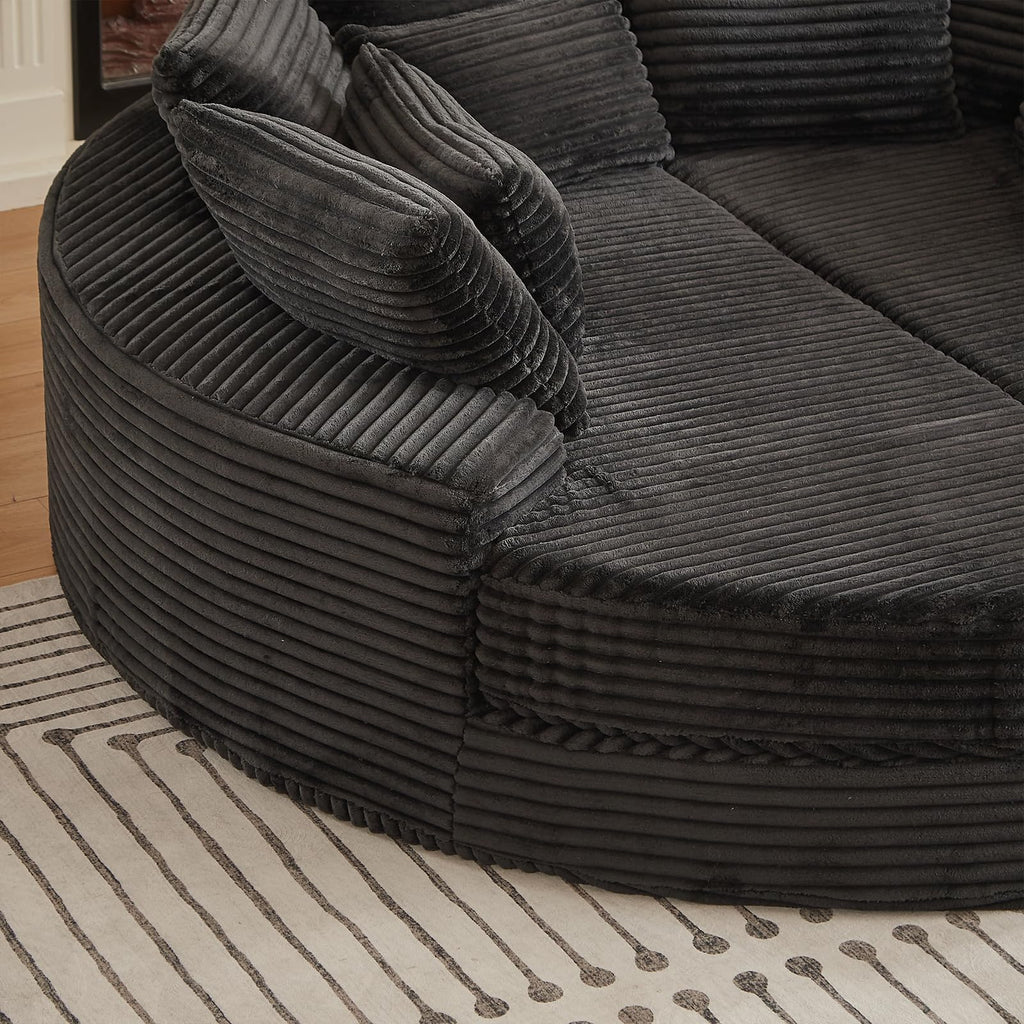 78'' Oversized Round Sleeper Sofa Bed, Convertible Circle Chaise Lounge Chair Indoor, Modern Fluffy Plush Corduroy Cloud Boneless Couch, Assembly Free, Comfy Bean Bag for Living Room, Black