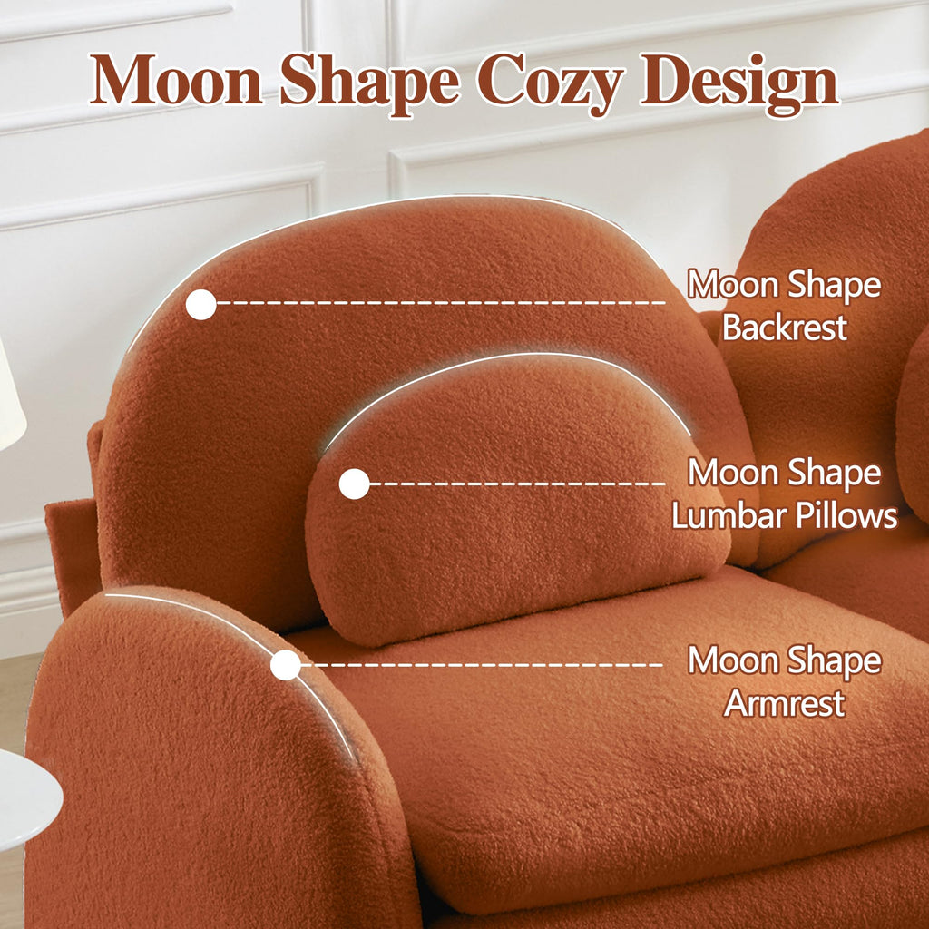 129.1" Modular Sectional Couch, Teddy Fleece Fabric, Orange