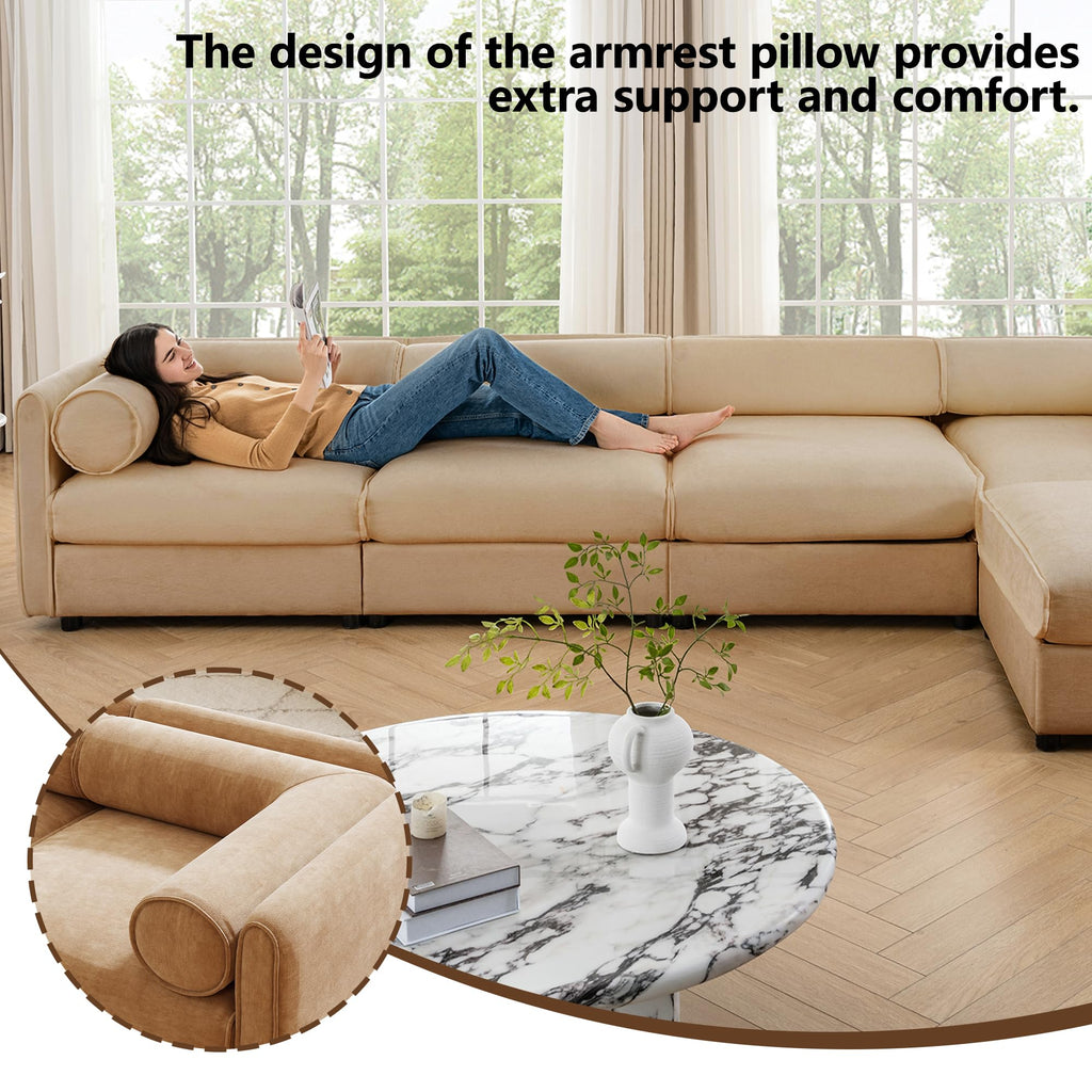 109'' Modular Sectional Sofa, Oversized 4 Seat L Shaped Couch with Storage Ottoman, Extra Deep Seat, Modern Comfy Convertible Chenille Sofa with Chaise, Lounge Couches for Living Room, Camel