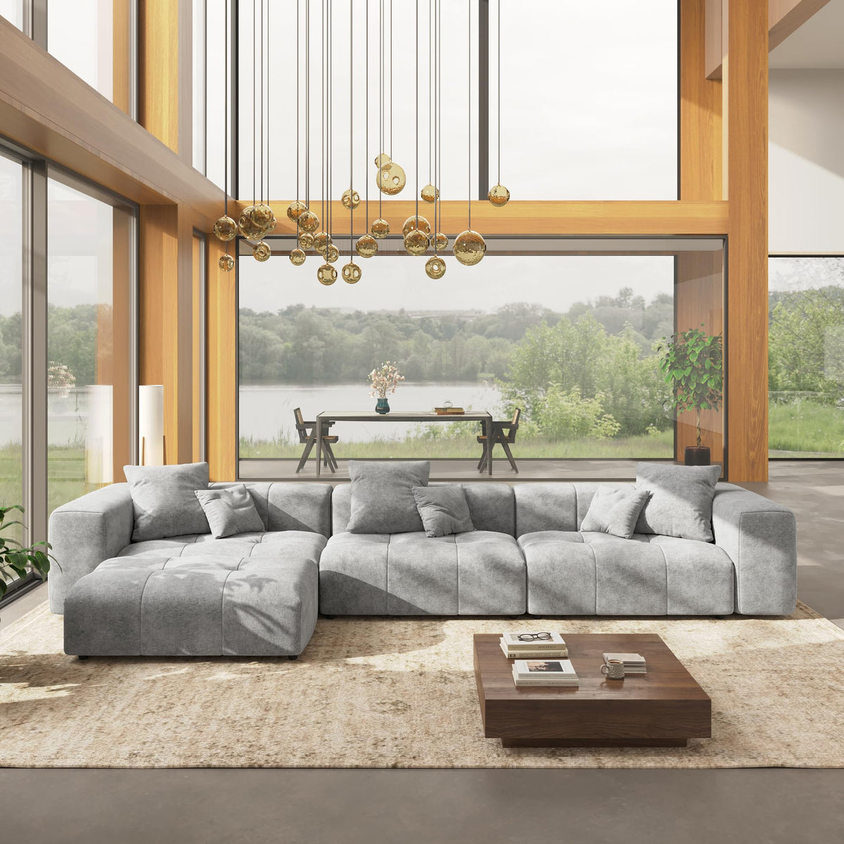 WJShome Oversized Sectional Couches for Living Room,183" V Shaped Couch, 6-Seater Cloud Modular Sectional Sofa, Linen Deep Seat Cloud Couches for Living Room,White
