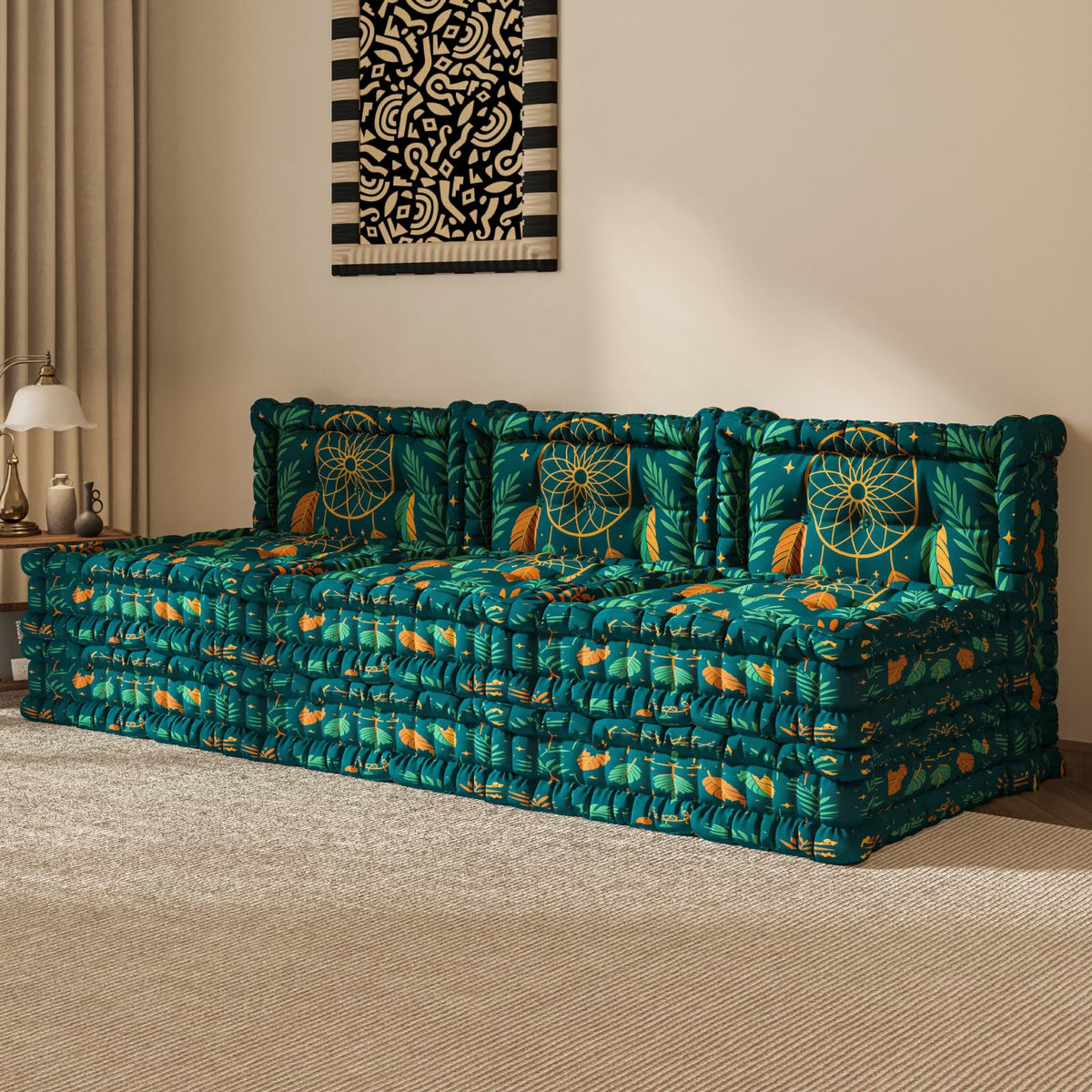 WOWMAX 4 Sets Floor Sofa Couch Bed Convertible Lazy Sofa Sleeper Bed, Floor Chair Bed Mattress Oversized Floor Pillow Ideal for Reading & Gaming, Home Decoration, Light Blue Flowers