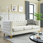 Velvet Sofa for Living Room Beige Three-Section Comfort Cozy Modern Chesterfield Design Bedroom & Office Use