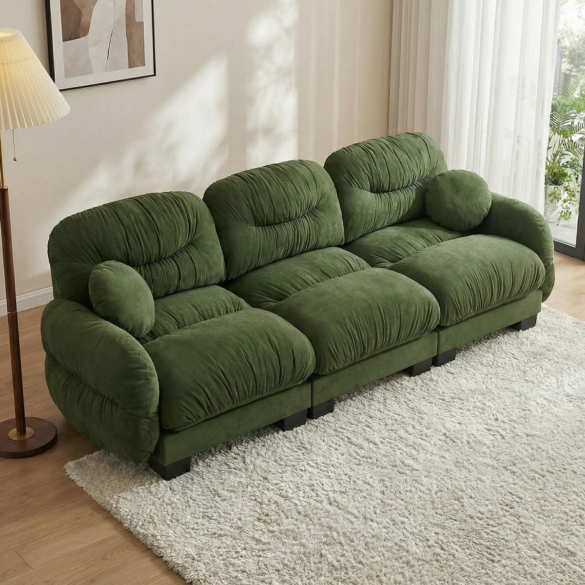 116" U Sectional Couches for Living Room, 3 Seater Modular Couch with 2 Ottoman, Cloud Sofa with Soft Chenille Fabric, High-Density Foam Cushion, Living Room Furniture, Beige