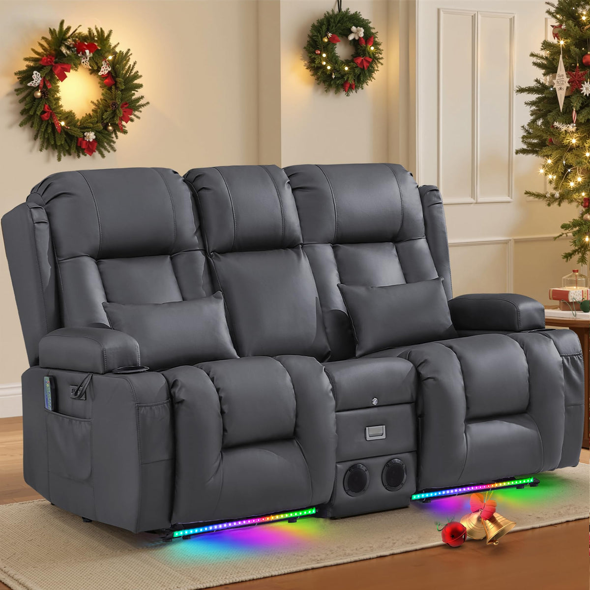 TUNYI Power Loveseat Recliner Sofa with Massage & Heat