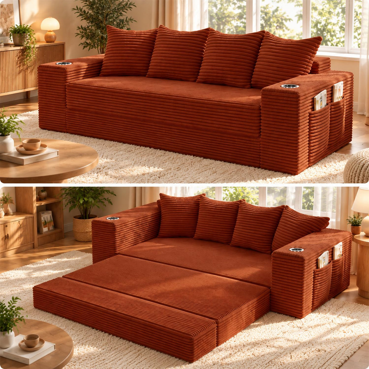 108" Modular Sectional Sofa Bed, L-Shaped Boneless Couch, Yellow