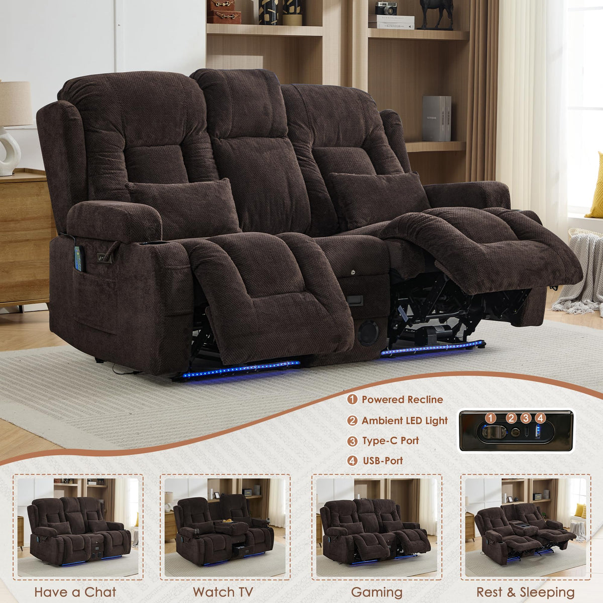 TUNYI Wall Hugger Home Theater Seating, Power Loveseat Recliner Sofa