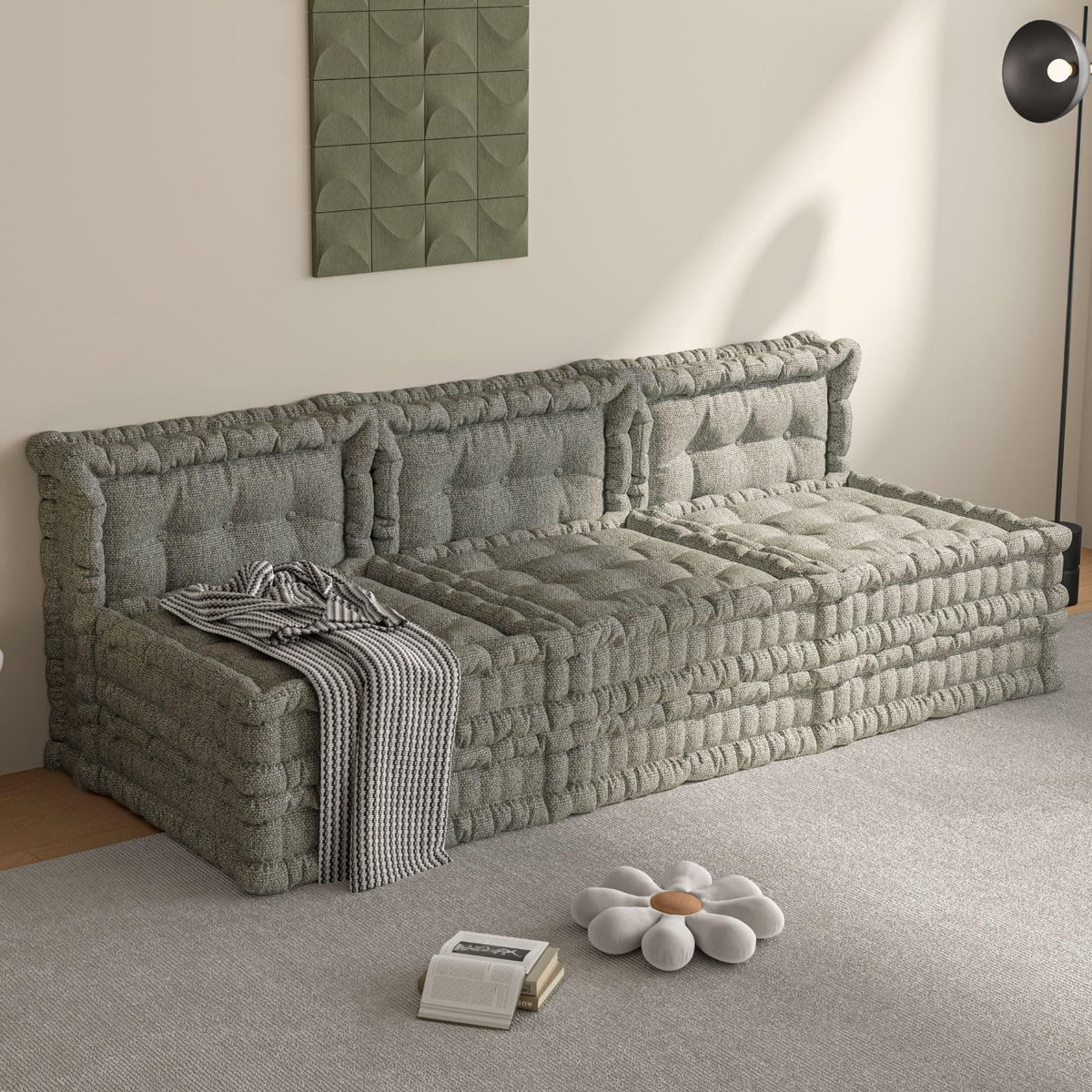 WOWMAX 4 Sets Floor Sofa Couch Bed Convertible Lazy Sofa Sleeper Bed, Floor Chair Bed Mattress Oversized Floor Pillow Ideal for Reading & Gaming, Home Decoration, Light Blue Flowers