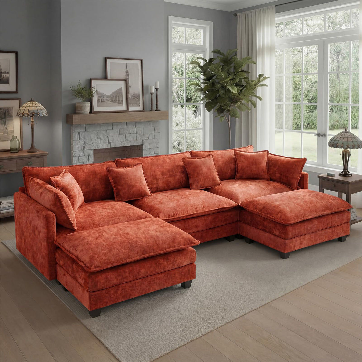 113.4" U-Shaped Modular Sectional Sofa with Ottoman