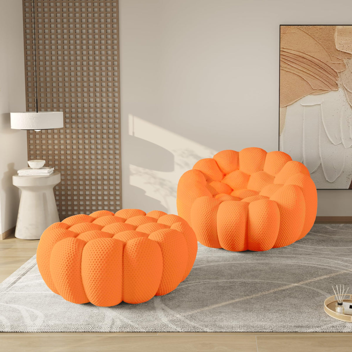 WJShome Modern Bubble Sofa Couch, 79.53" Curved Sofas for Living Room, Boneless Large Bean Bag Chair,Deep Seat Floor Sofas Chair Lounge 3 Seater for Home,Orange