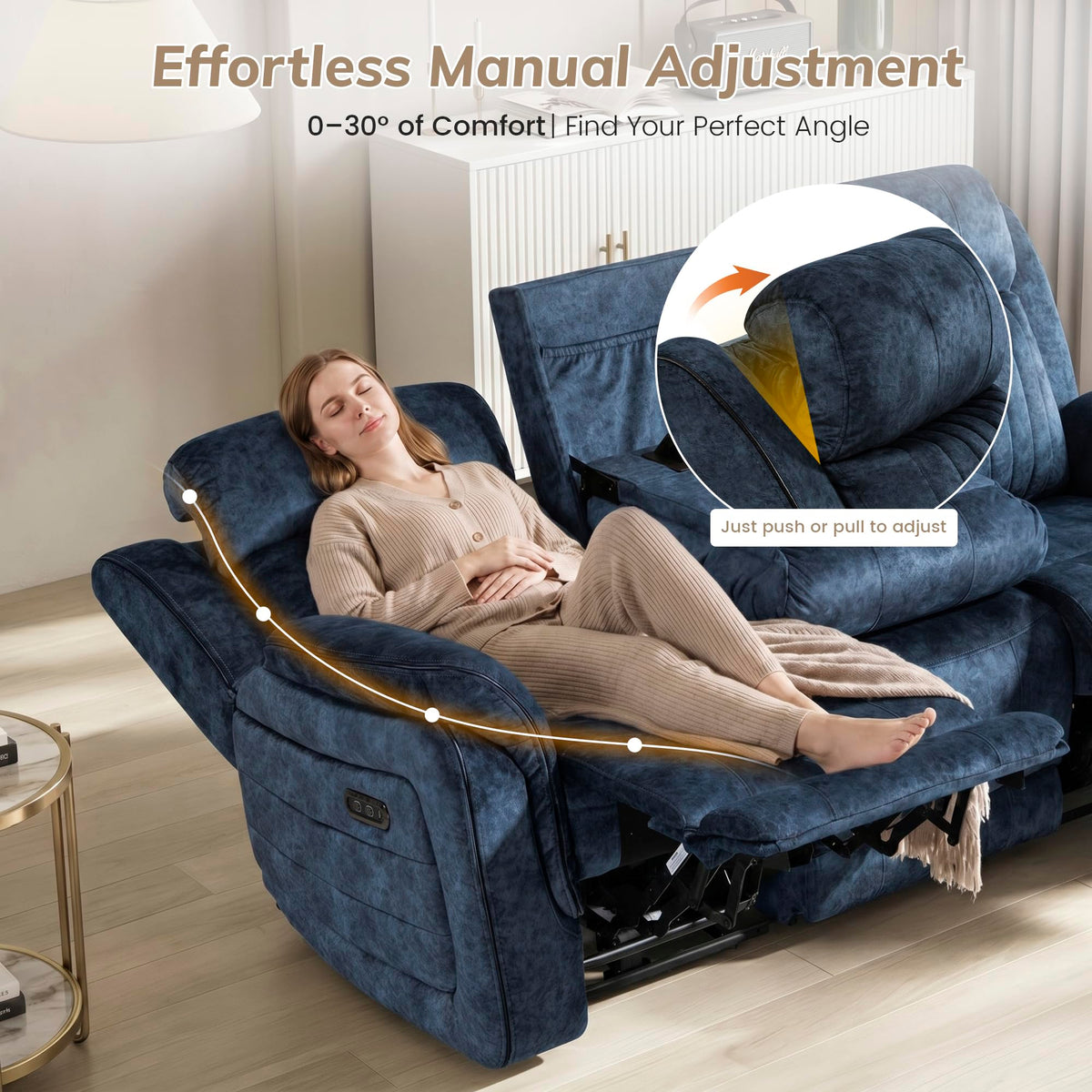 Zero Gravity Reclining Sofa w/ Drop-Down Backrest for Living Room, Blue