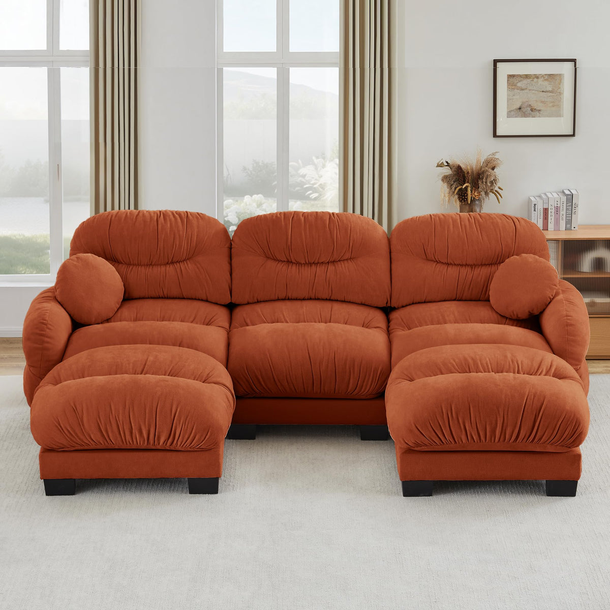 116" Cloud Modular Chenille L Shaped Sectional Sofa with Ottoman, Deep Seat Cloud Couch with Interlocking Metal Connectors for Modern Living Room (Beige, 3S+1O)