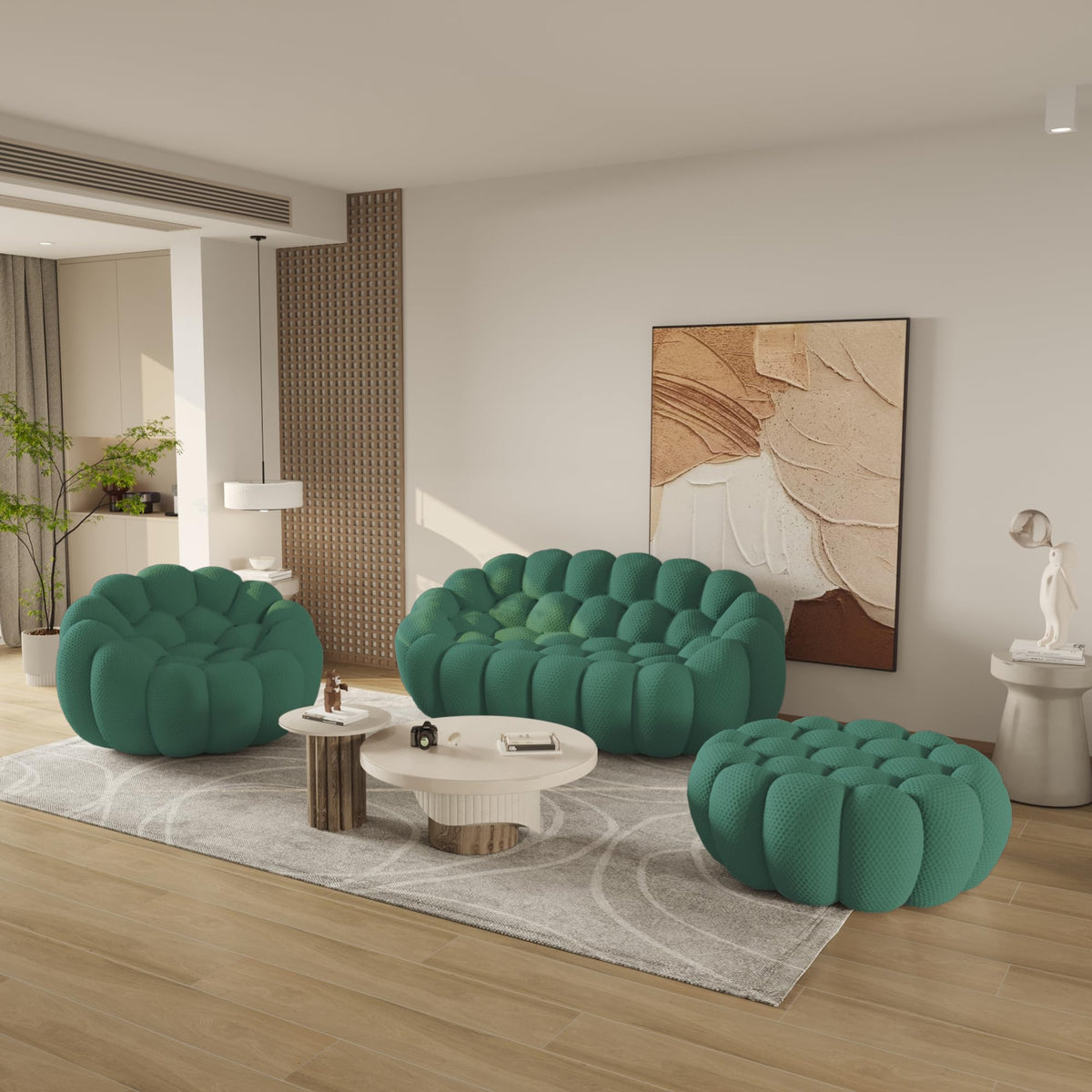 WJShome Modern Bubble Sofa Couch, 79.53" Curved Sofas for Living Room, Boneless Large Bean Bag Chair,Deep Seat Floor Sofas Chair Lounge 3 Seater for Home,Orange