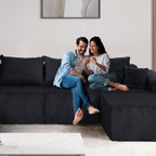 128" Premium Corduroy Deep Seat Chaise Lounge Indoor, Modern Boneless Compressed Floor Sectional Sofa with No Assembly, Free Combination Modular Cloud Sectional Sofa for Living Room, Black