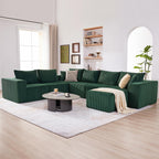 U-Shaped Boneless Couch, Cloud Couch Sectional, Modular Sofa with Deep Seat, Convertible Sectional Couches for Living Room, Plush Corduroy U Shaped Boneless Couch (Green, 6 Seater & 1 Ottoman)