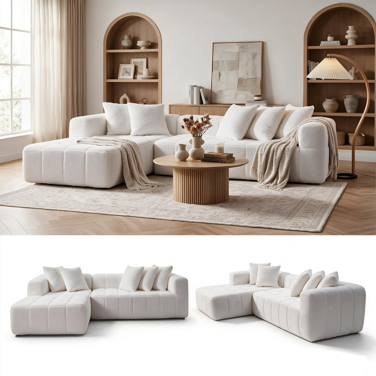 107.9" Boneless L-Shape Modular Cloud Sofa for Living Room