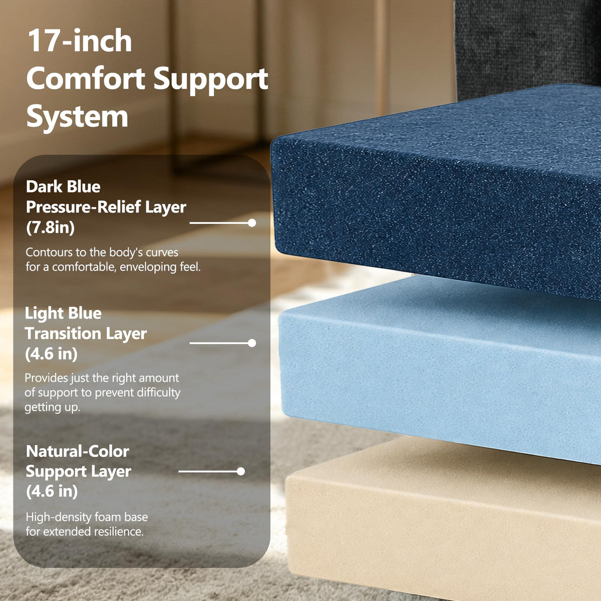 103" Three-Layer Sponge Boneless Couch sectional for Living Room Modular sectional Sofa High-Back 4-Seater L-Shape Couch with Ottoman Memory Foam Waterproof Chenille Black