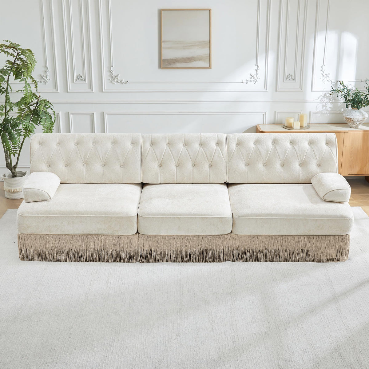 Velvet Modular Sectional Sofa, 135.6 Inch Chesterfield Style, Camel