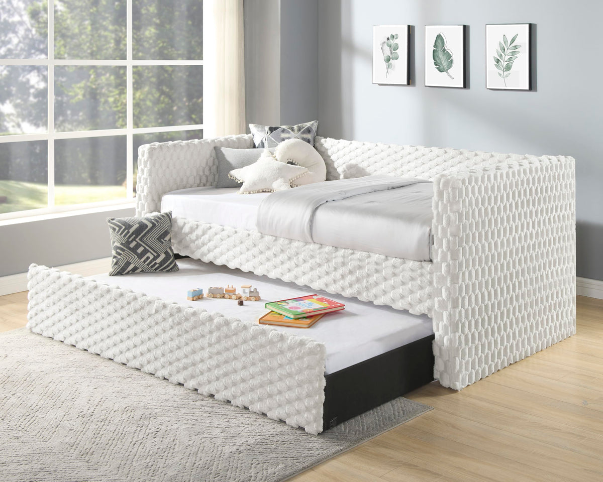 Versatile Daybed with Pull-Out Trundle, Textured Fabric Upholstery