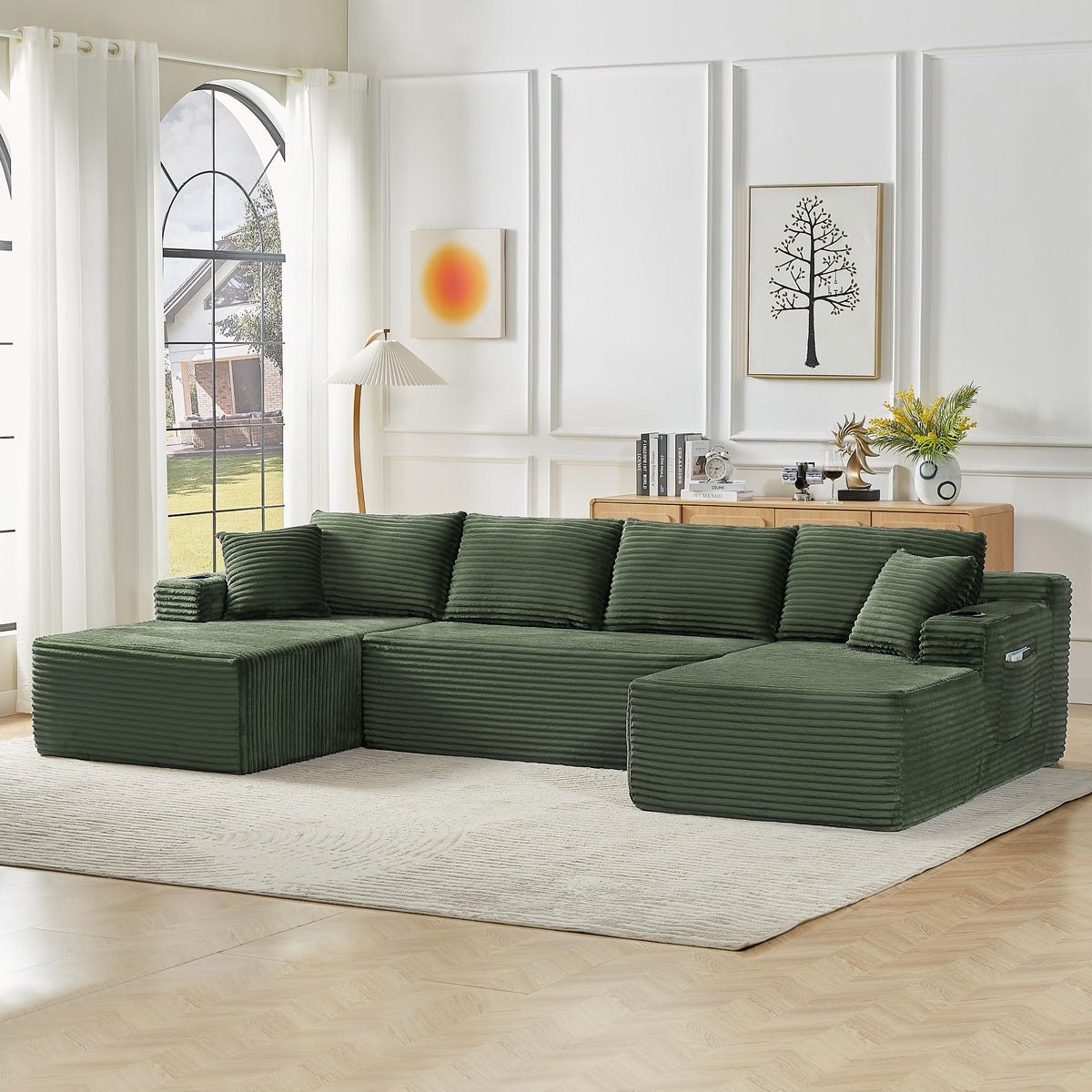 125" Modular Sectional Sofa,Cloud Sectional Couch with Deep Seat,Boneless Couches for Living Room,No Assembly Required-Green